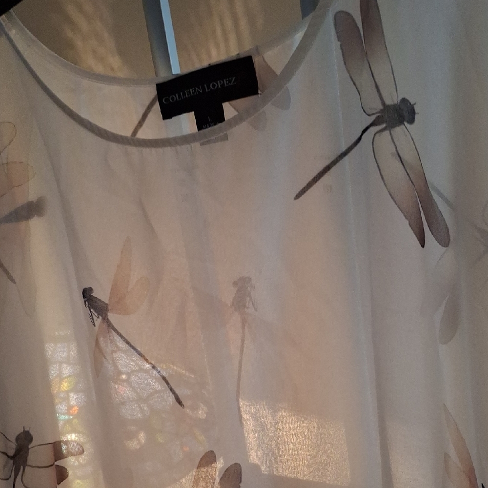 Colleen Lopez Sheer Blouse with Dragonfly Pattern - Cream